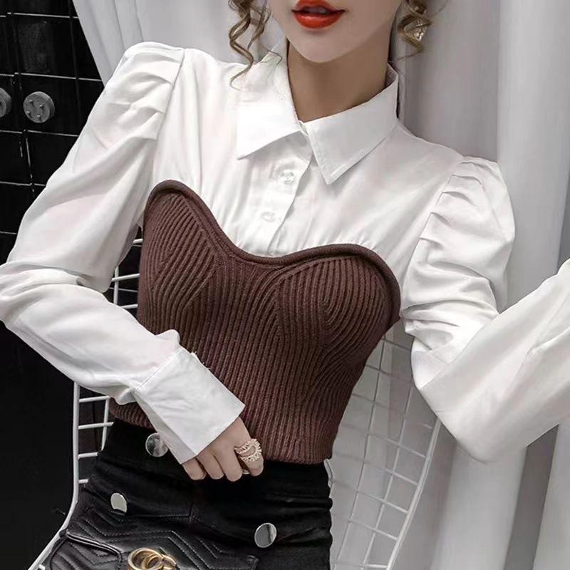 Long Sleeve Blouse Top / Knit Bustier