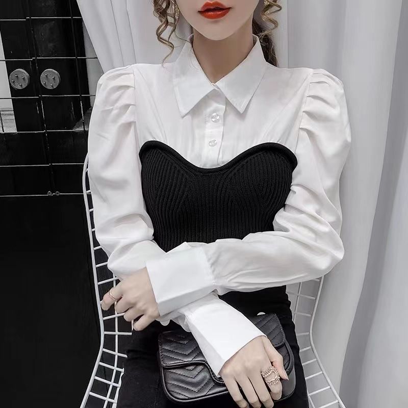 Long Sleeve Blouse Top / Knit Bustier