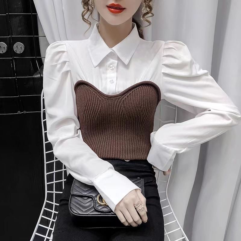 Long Sleeve Blouse Top / Knit Bustier