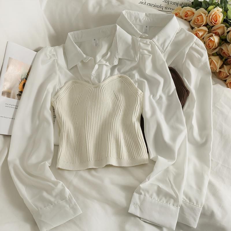 Long Sleeve Blouse Top / Knit Bustier