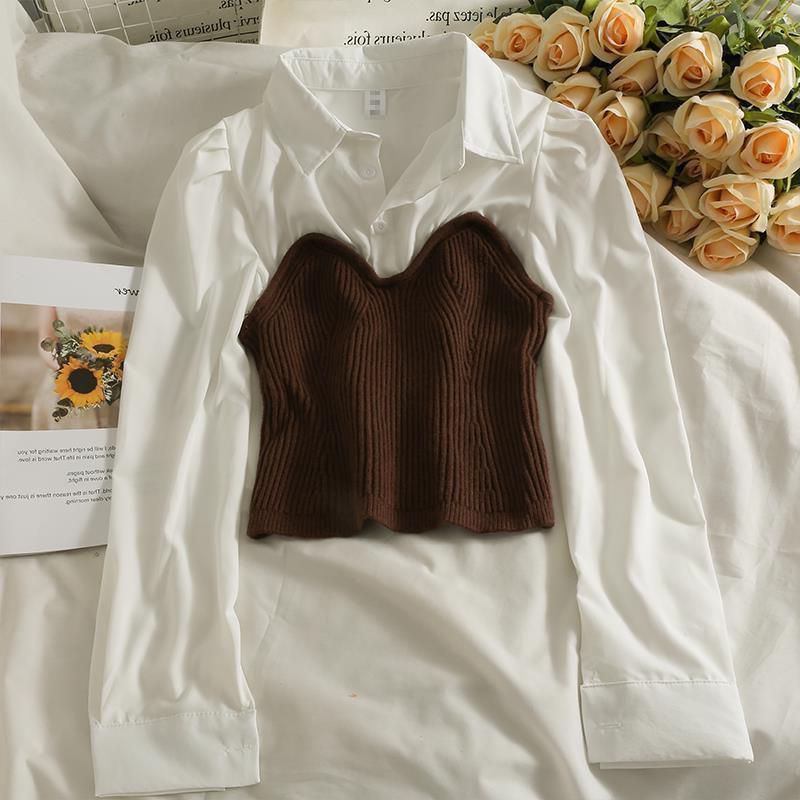 Long Sleeve Blouse Top / Knit Bustier