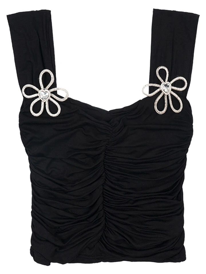 Diamond Flower Black Tank Top