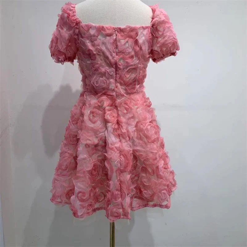 3D Rose Floral Mini Dress