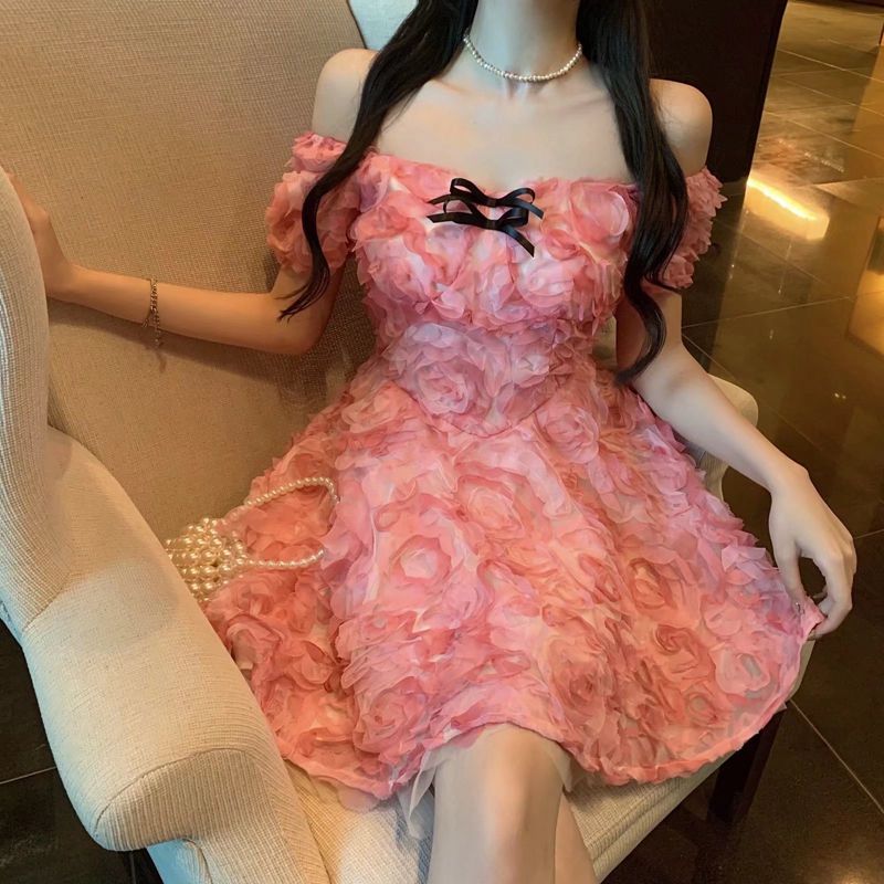 3D Rose Floral Mini Dress