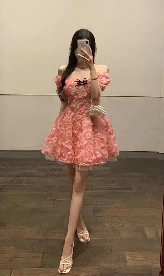 3D Rose Floral Mini Dress