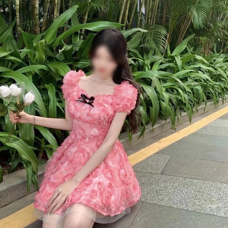 3D Rose Floral Mini Dress