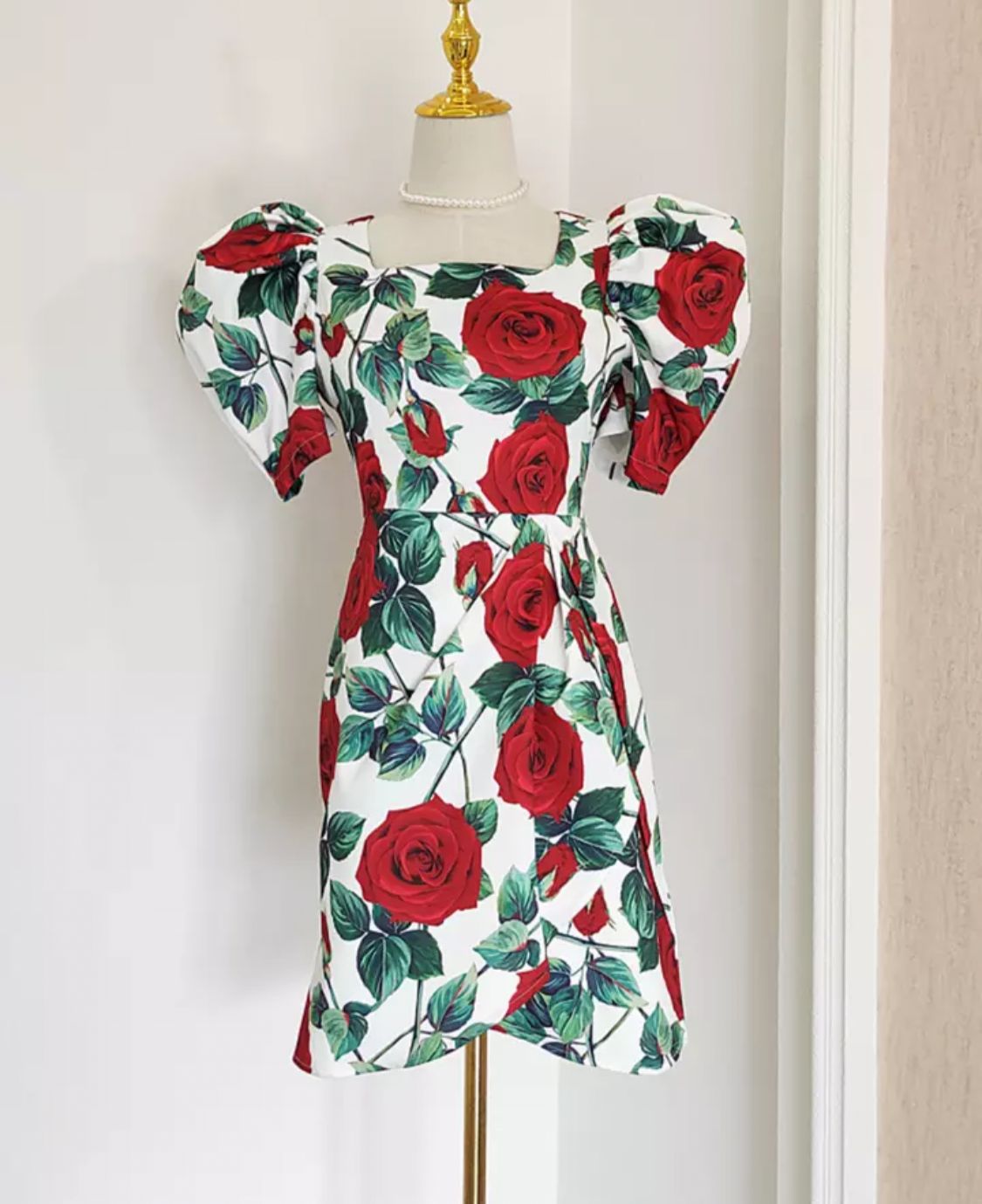 Vintage Rose Print Cocktail Dress