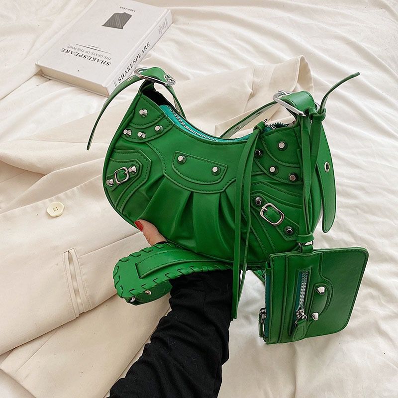 Y2K Style Shoulder Studded Leather Bag