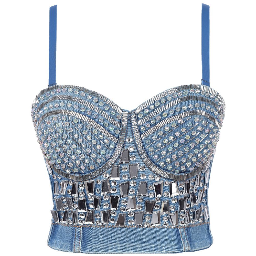 Jeweled Denim Corset Crop Top