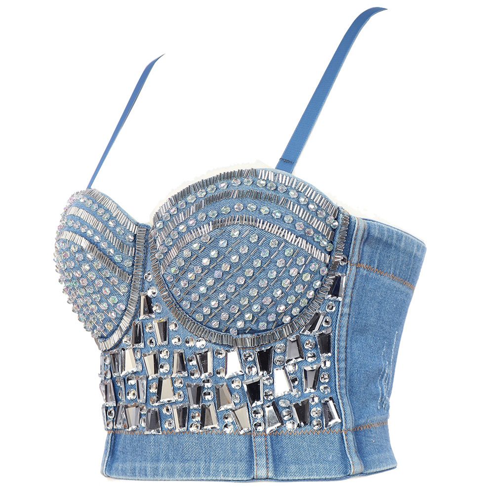 Jeweled Denim Corset Crop Top