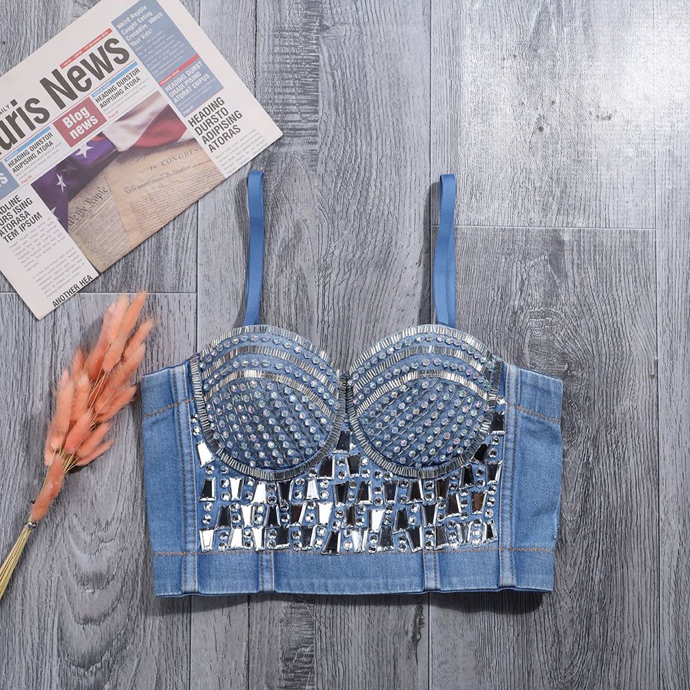 Jeweled Denim Corset Crop Top