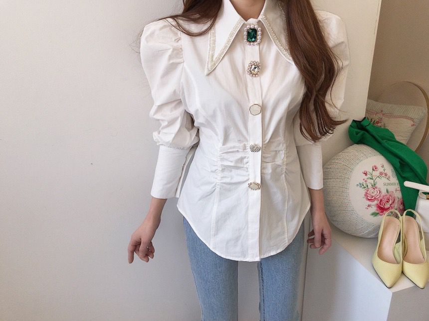 Vintage Style Blouse with Jeweled Bottons