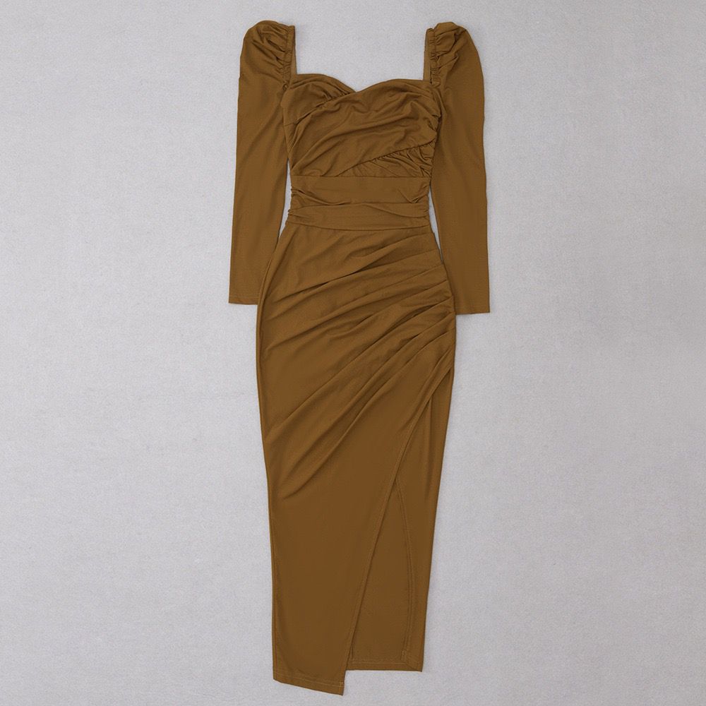 Khaki Iris Midi Dress