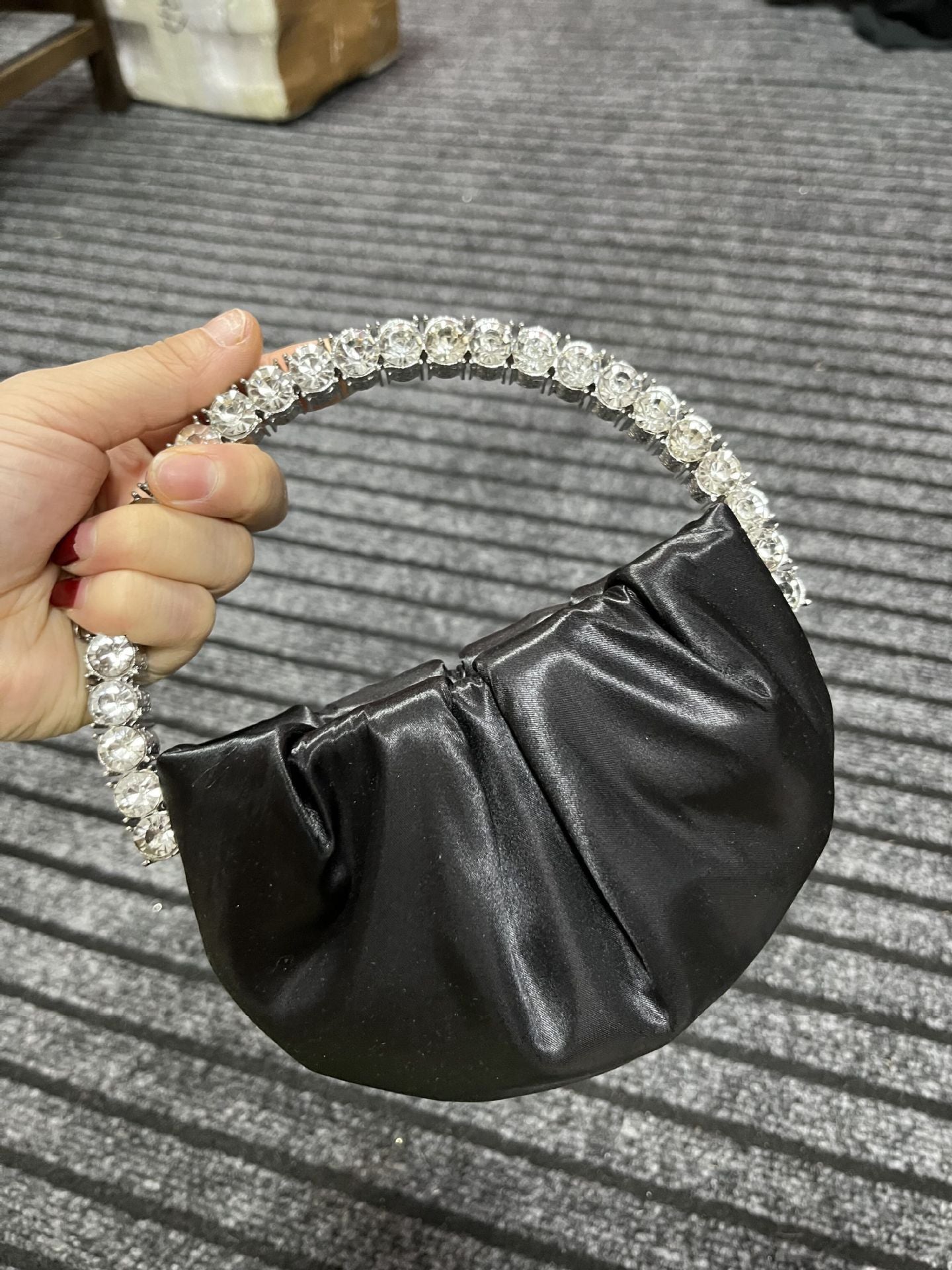 Mini Evening Bag With heavy Rhinestone Crystal Handle