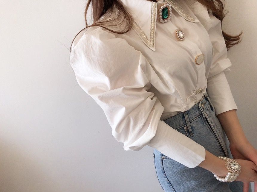 Vintage Style Blouse with Jeweled Bottons