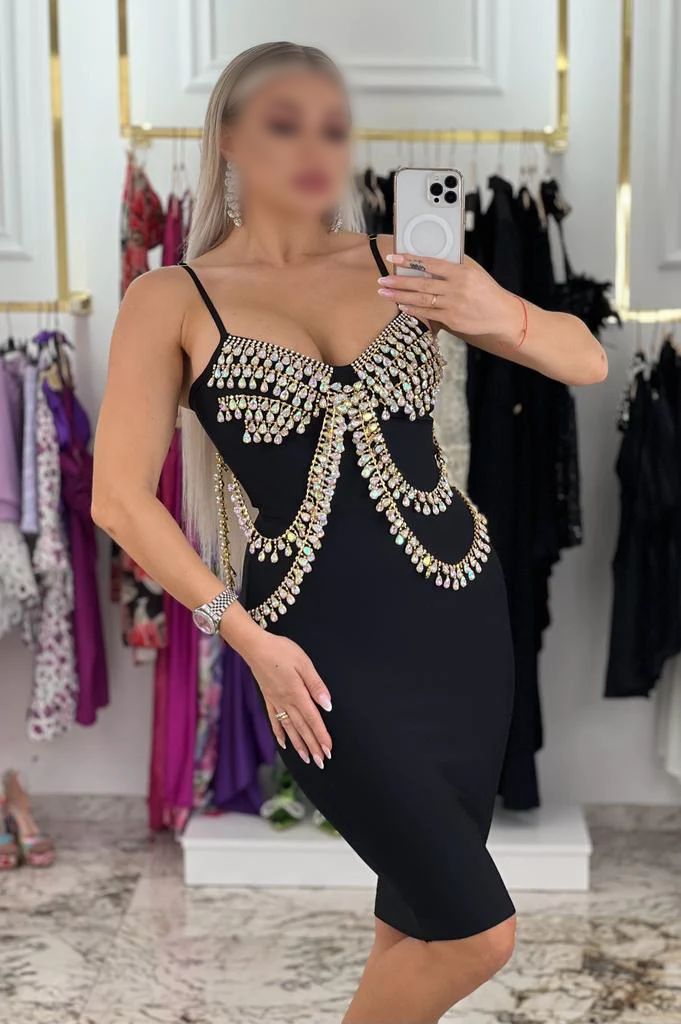 Luxurious Jeweled Black Bondage Dress