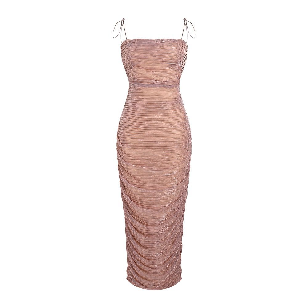 Shimmer Long Rose Gold Chiffon Dress