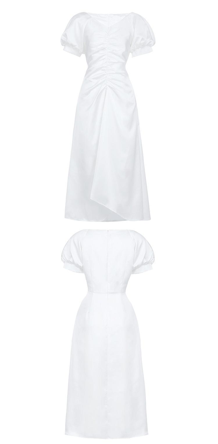 Dreamy White Satin Long Dress with Puff Sleeves