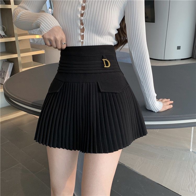 'D' High Waist Mini Pleated Skirt