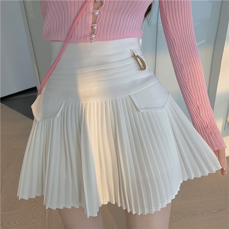 'D' High Waist Mini Pleated Skirt