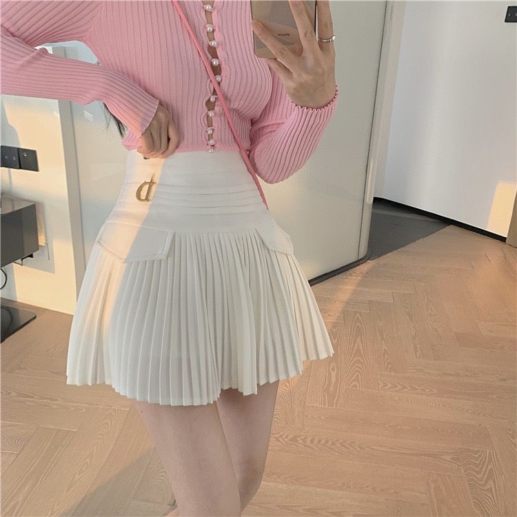 'D' High Waist Mini Pleated Skirt