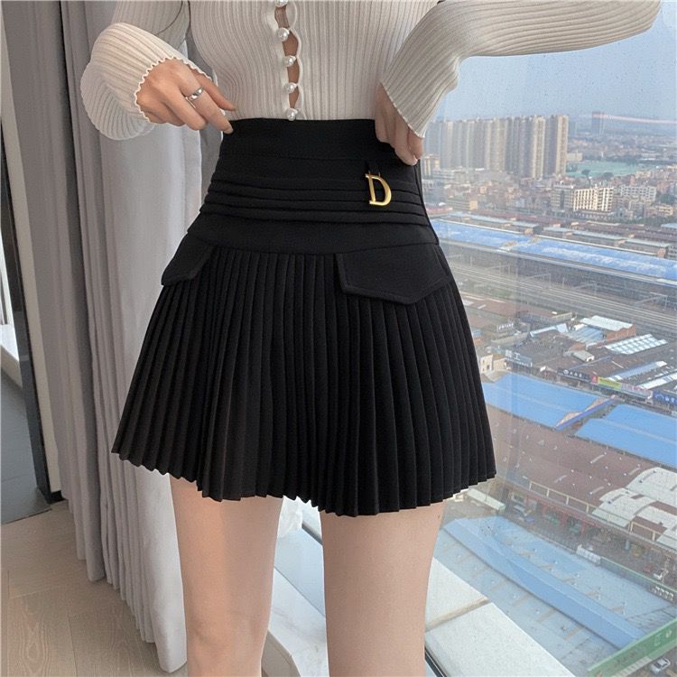 'D' High Waist Mini Pleated Skirt