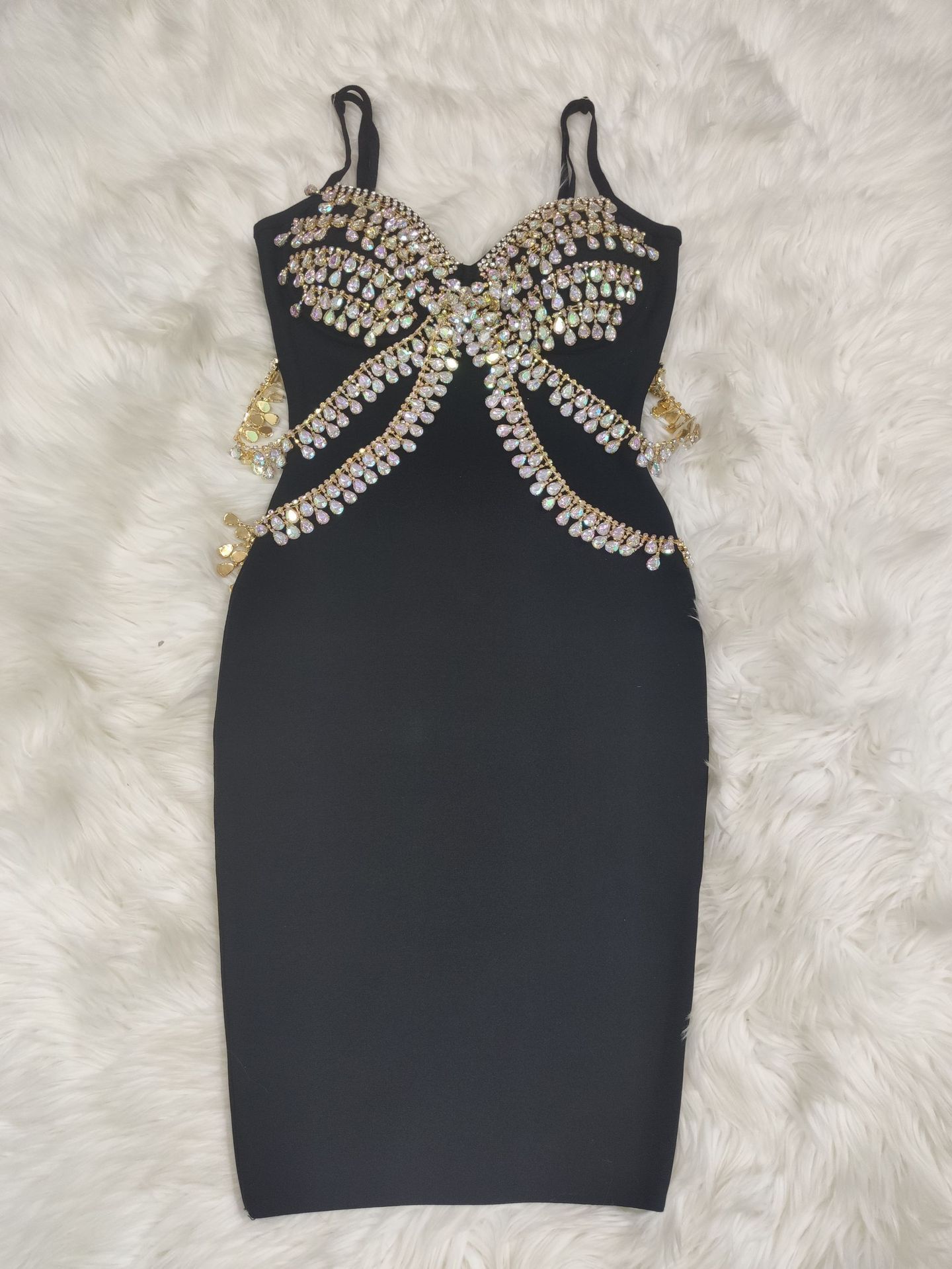 Luxurious Jeweled Black Bondage Dress