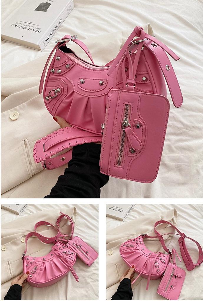 Y2K Style Shoulder Studded Leather Bag