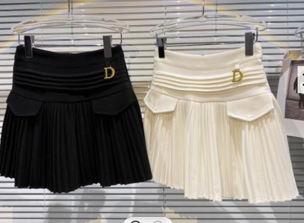 'D' High Waist Mini Pleated Skirt