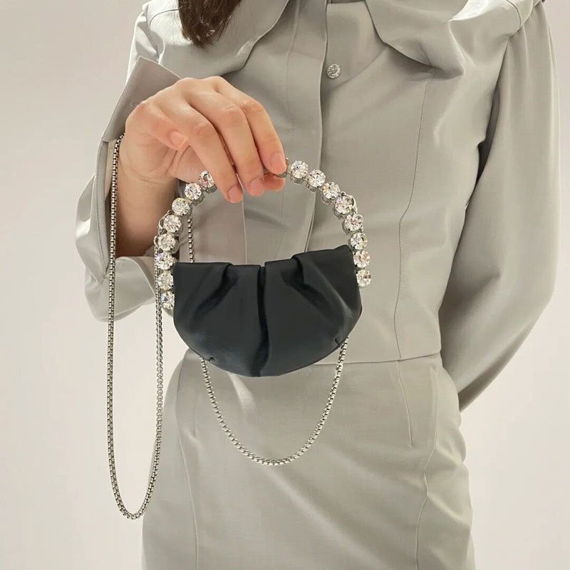 Mini Evening Bag With heavy Rhinestone Crystal Handle