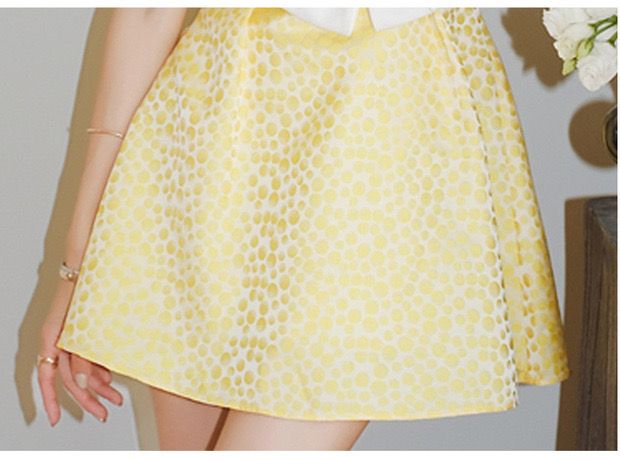 Short Sleeve Mini Dotted Yellow Dress