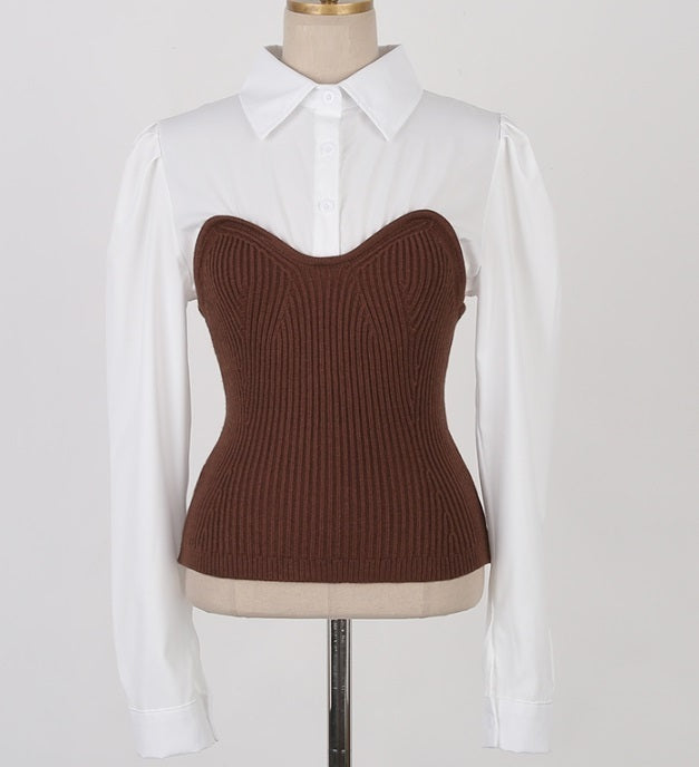 Long Sleeve Blouse Top / Knit Bustier