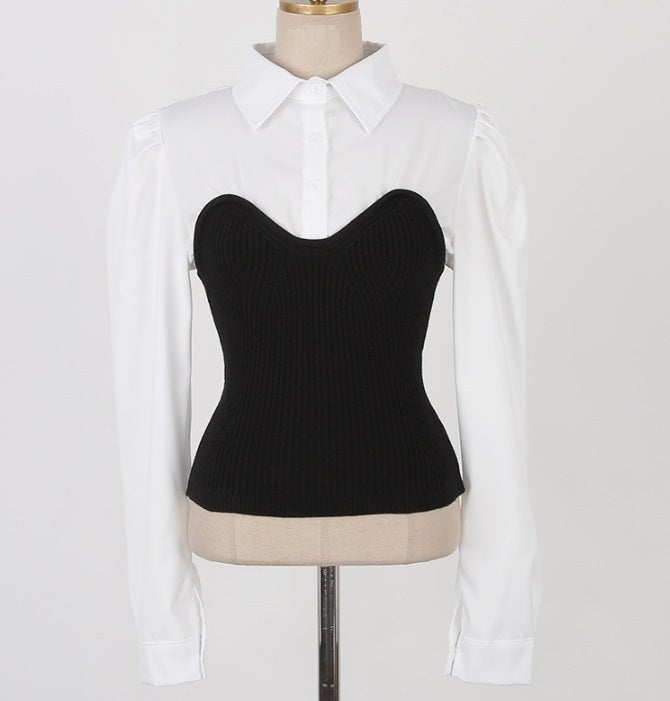 Long Sleeve Blouse Top / Knit Bustier