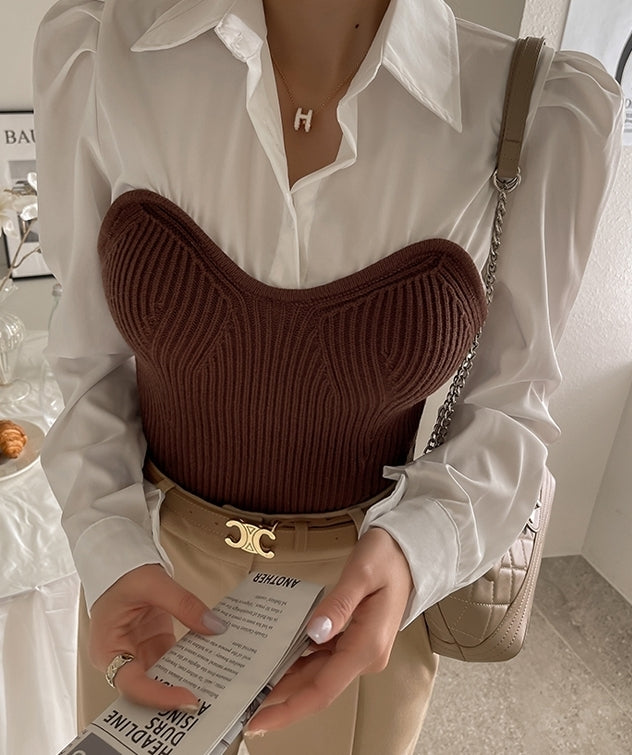 Long Sleeve Blouse Top / Knit Bustier