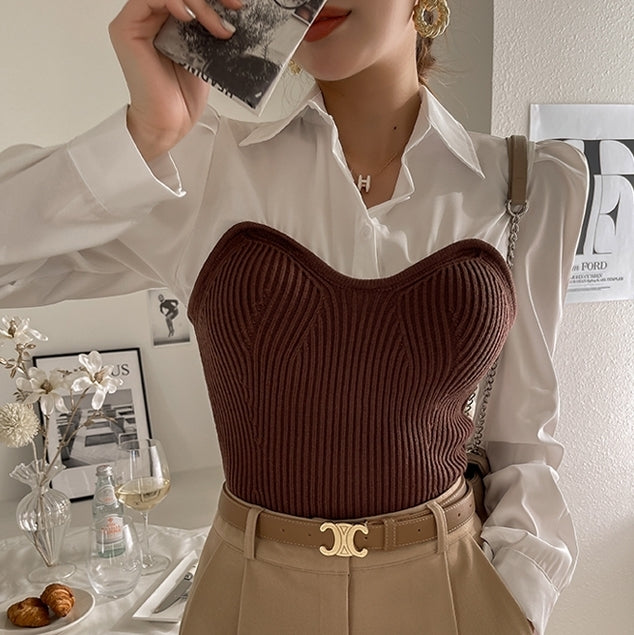 Long Sleeve Blouse Top / Knit Bustier